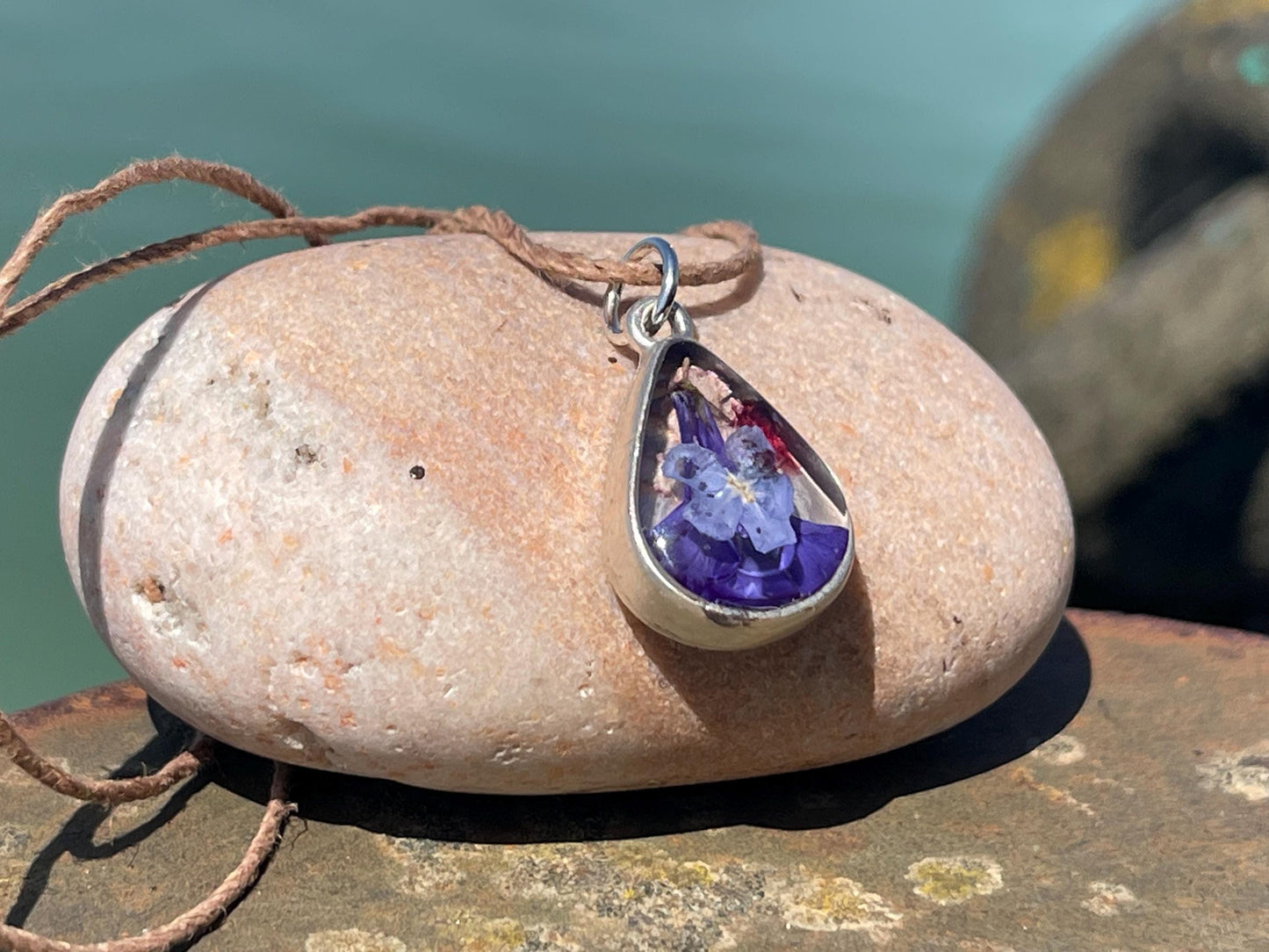 Flower necklace, ethical jewellery, violet necklace, handmade necklace, boho jewellery, Unusual gift for her, flower pendant, unique gifts.