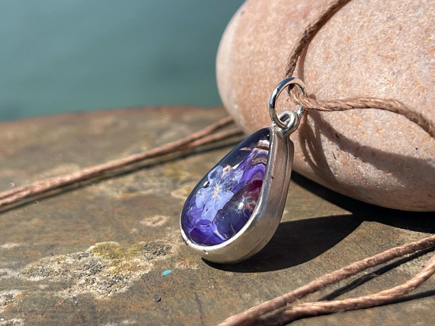 Flower necklace, ethical jewellery, violet necklace, handmade necklace, boho jewellery, Unusual gift for her, flower pendant, unique gifts.