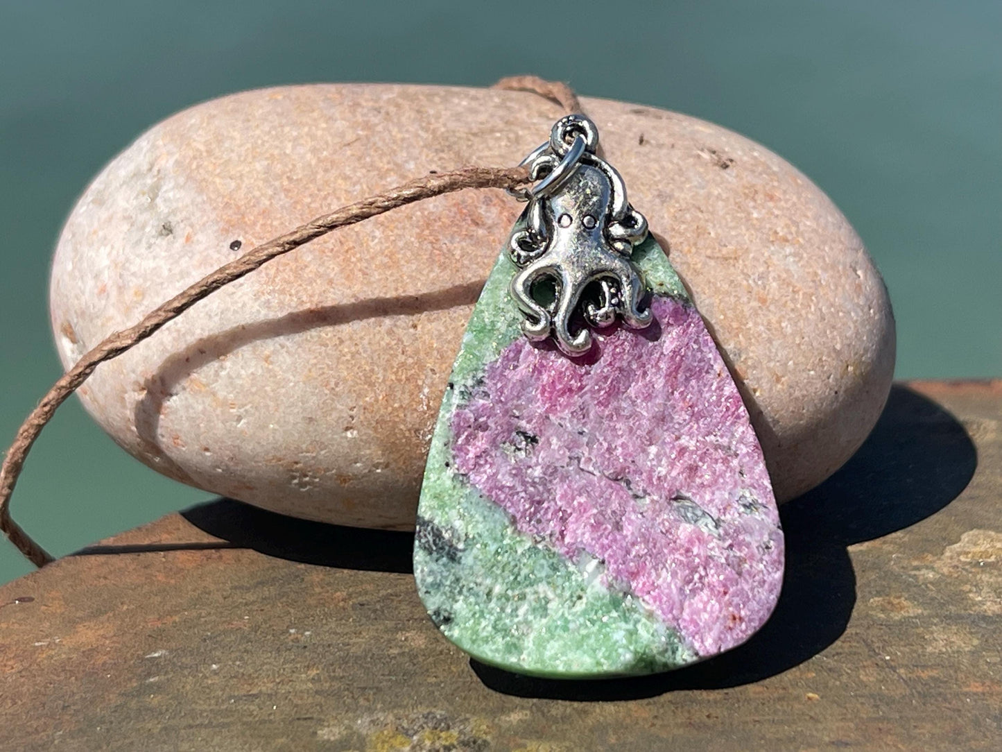 Ruby Fushsite necklace. Handmade necklace, gift for her, gift for him, unusual necklace, unique jewellery, ethical gift, ethical jewellery