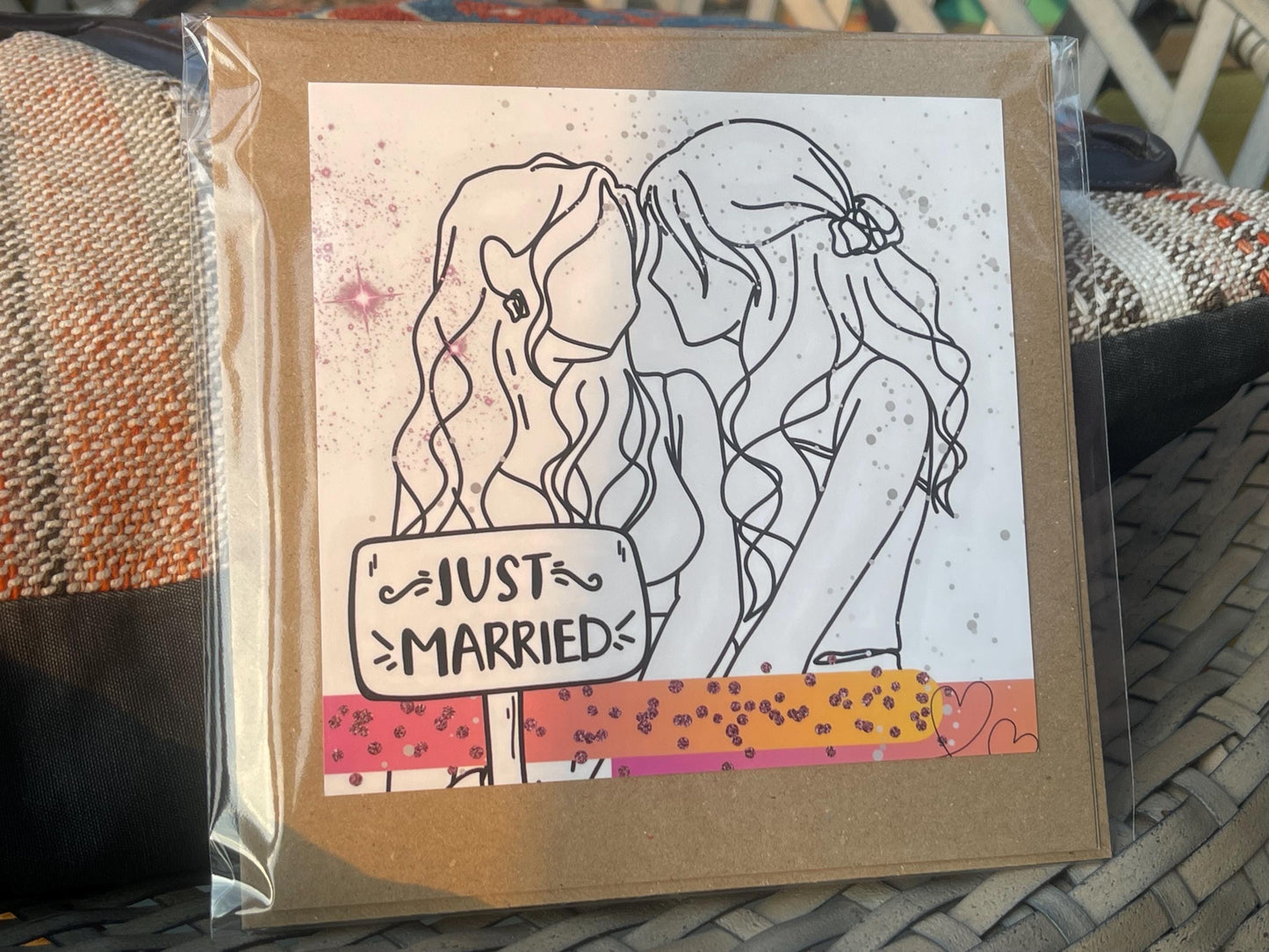 Just married card, recycled handmade wedding card. Homemade wedding card. Same sex wedding card. mrs and mrs, gay wedding card. LGBT wedding