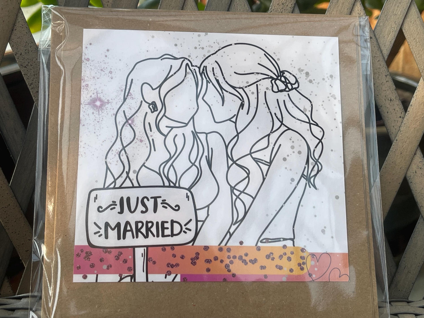 Just married card, recycled handmade wedding card. Homemade wedding card. Same sex wedding card. mrs and mrs, gay wedding card. LGBT wedding
