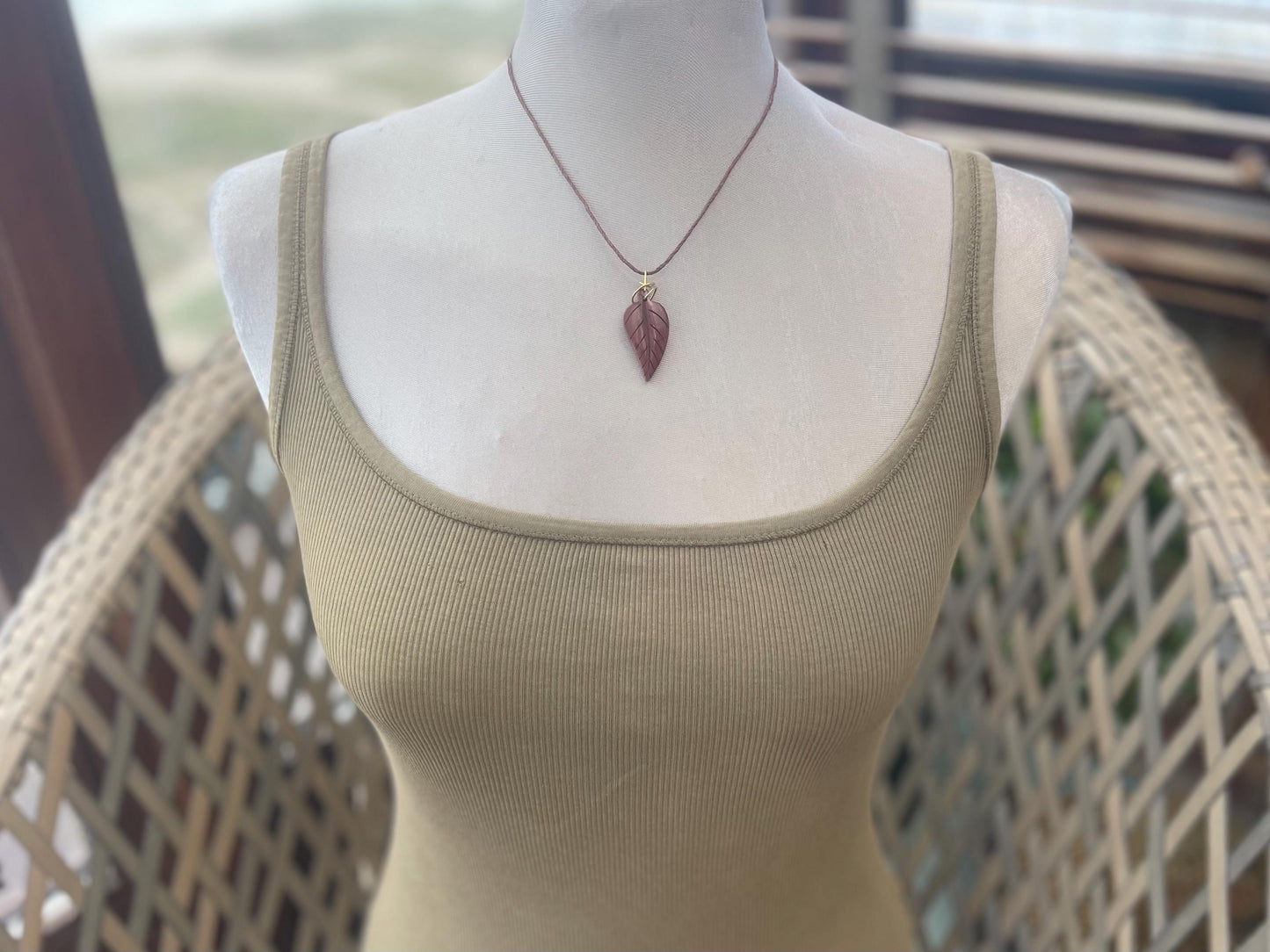 Leaf pendant. Mahogany obsidian necklace, ethical jewellery. Unusual necklace, boho gift for her, unusual jewellery, unique gift for him