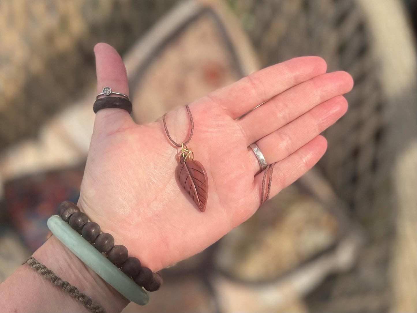 Leaf pendant. Mahogany obsidian necklace, ethical jewellery. Unusual necklace, boho gift for her, unusual jewellery, unique gift for him