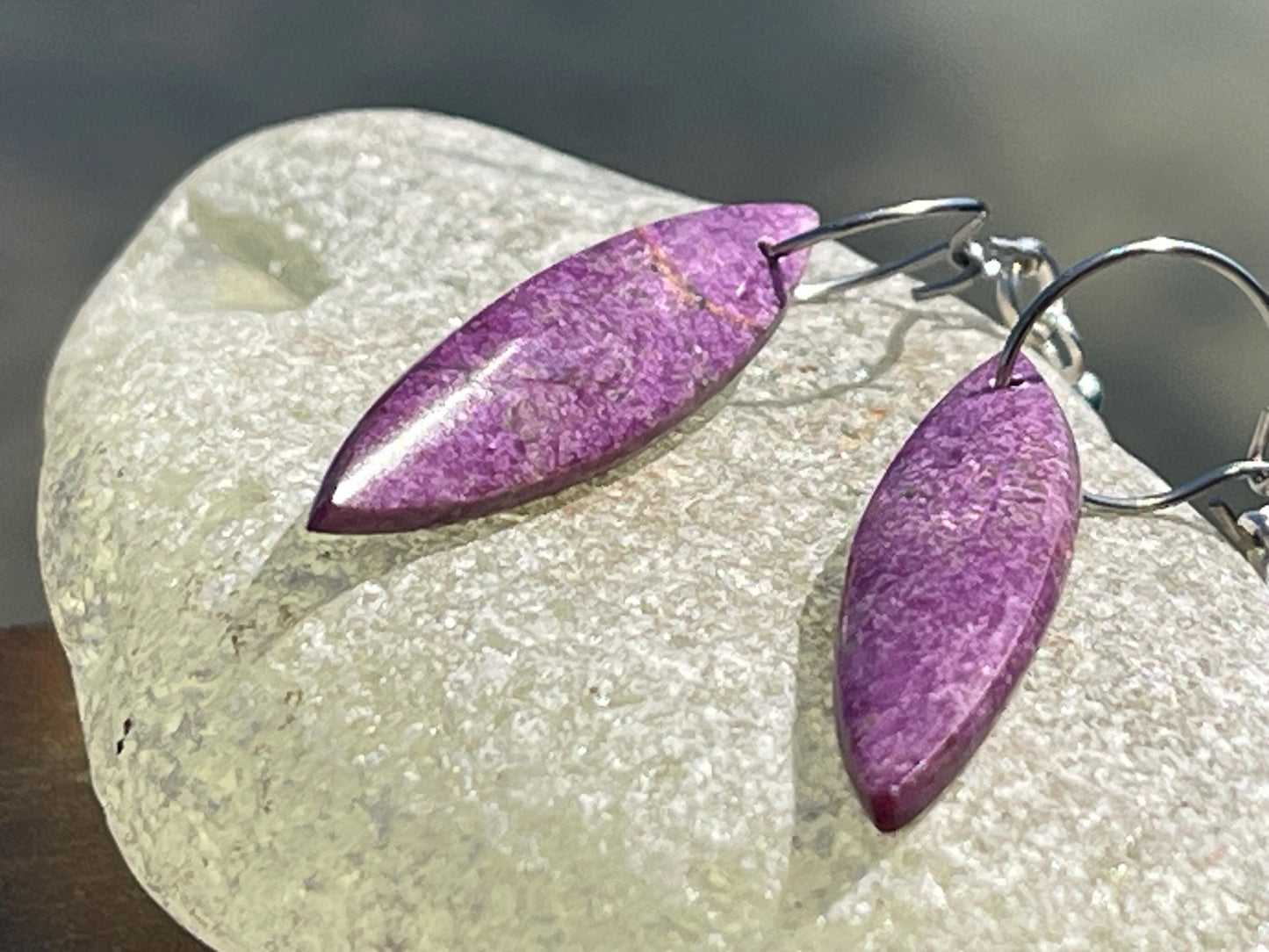 Charoite earrings on recycled sterling silver. Charoite jewellery, gift for her, unusual necklace, purple gemstone, unique jewellery