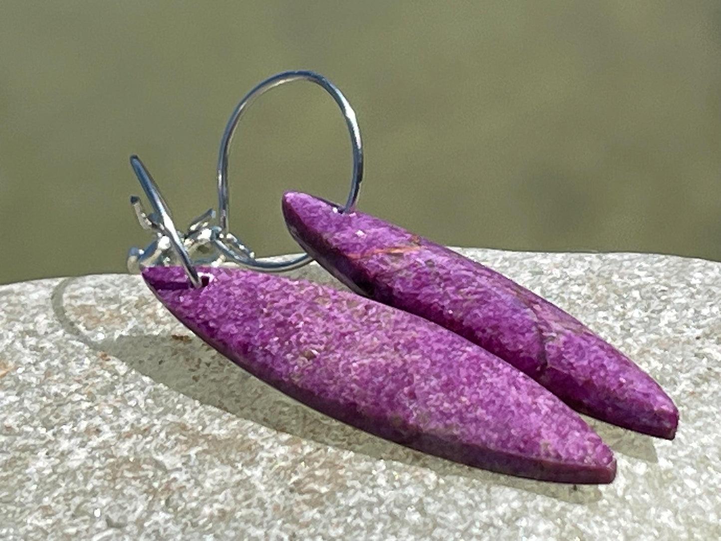 Charoite earrings on recycled sterling silver. Charoite jewellery, gift for her, unusual necklace, purple gemstone, unique jewellery