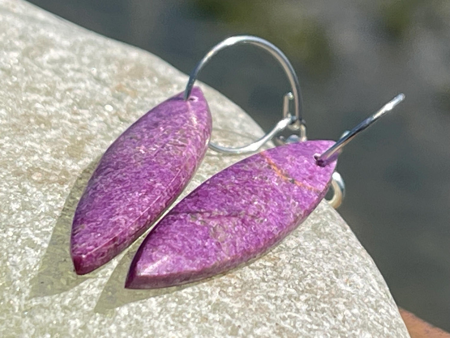 Charoite earrings on recycled sterling silver. Charoite jewellery, gift for her, unusual necklace, purple gemstone, unique jewellery