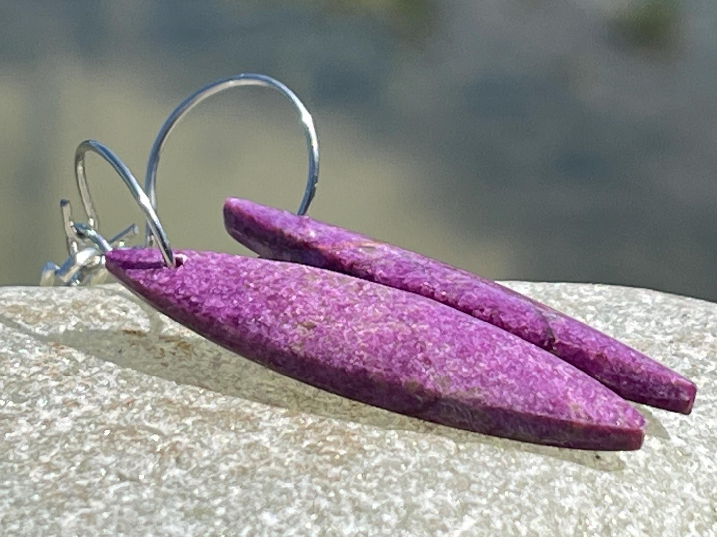 Charoite earrings on recycled sterling silver. Charoite jewellery, gift for her, unusual necklace, purple gemstone, unique jewellery