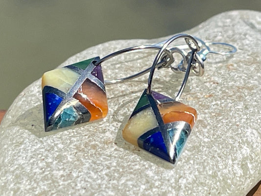 Fused gemstone earrings on recycled sterling silver. Ethical jewellery, kite earrings. Stunning unique jewellery. Unusual earrings.