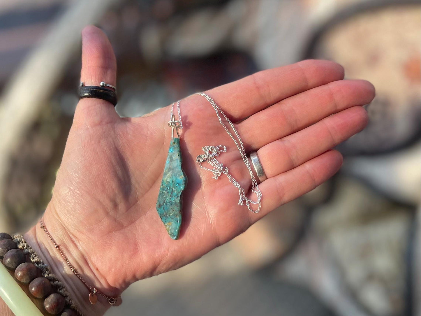 Chrysocolla Malachite necklace, ethical jewellery, bohemian necklace, unusual jewellery, malachite pendant, blue gemstone necklace
