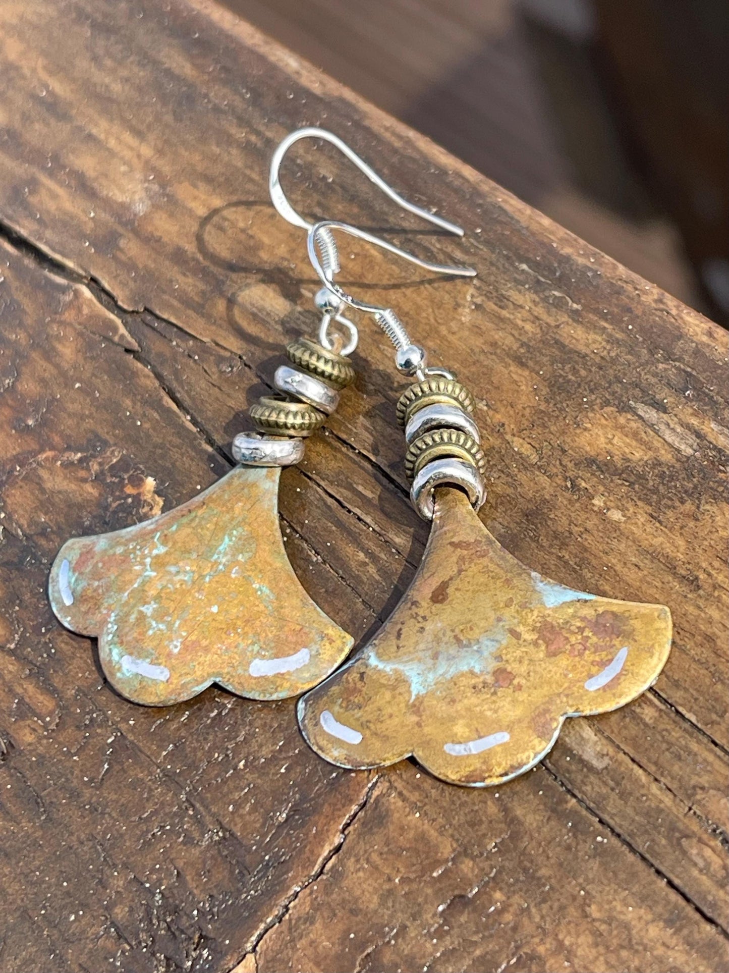 Handmade patina earrings. Rustic earrings, unusual earrings, unusual gift for her, blue earrings, boho earrings, large statement earrings.