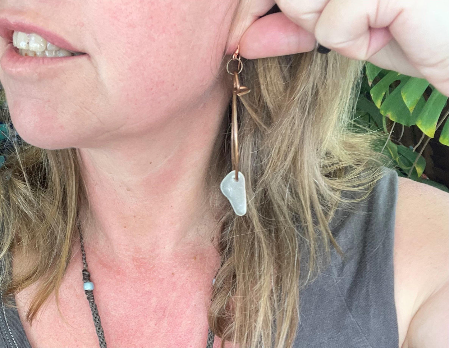 Large hoop earrings. Sustainable jewellery, white sea glass earrings. Handmade earrings, gift for her, eco friendly jewellery, ethical gifts