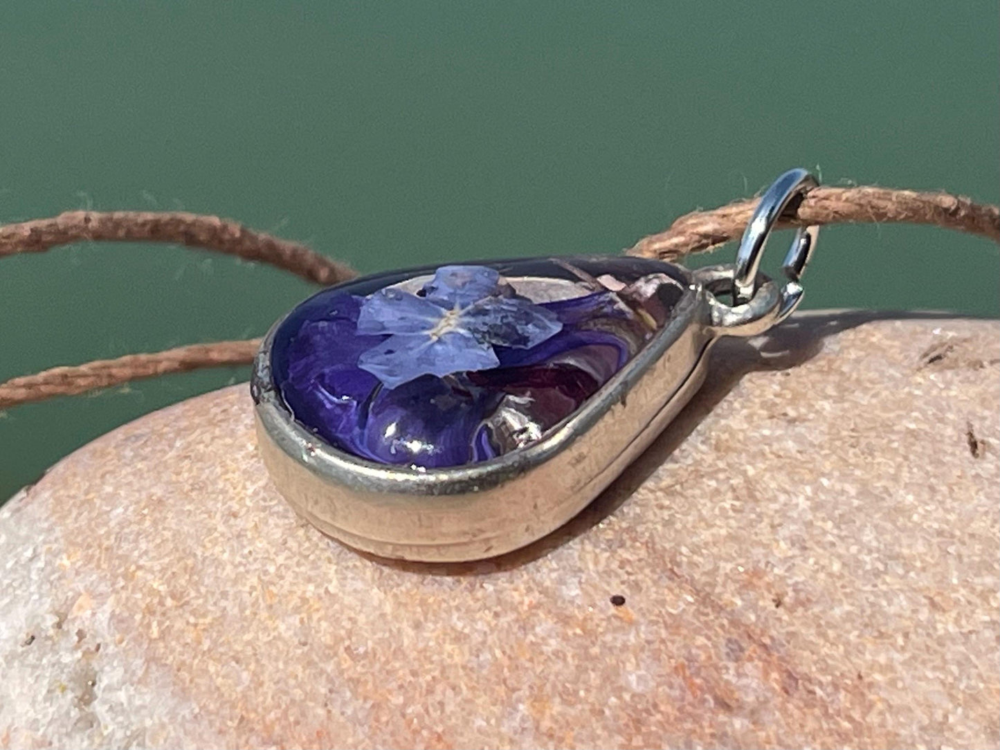 Flower necklace, ethical jewellery, violet necklace, handmade necklace, boho jewellery, Unusual gift for her, flower pendant, unique gifts.