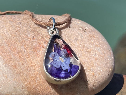 Flower necklace, ethical jewellery, violet necklace, handmade necklace, boho jewellery, Unusual gift for her, flower pendant, unique gifts.