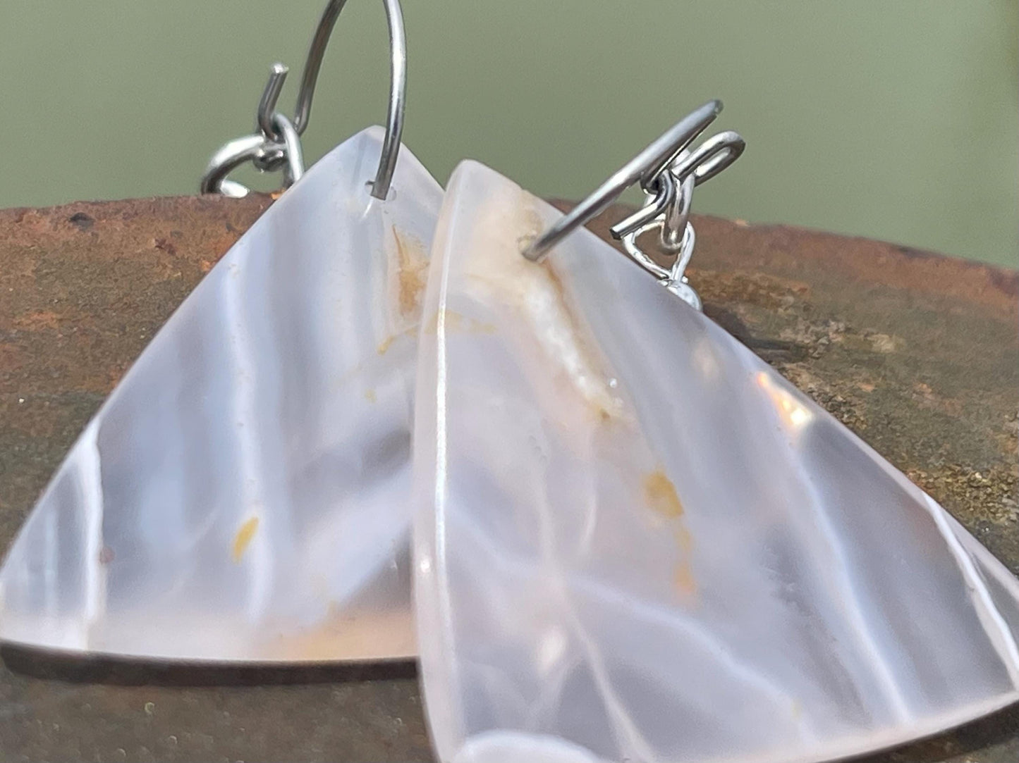 Agate gemstone earrings on recycled sterling silver. Long drop dangly earrings. White gemstone earrings. Ethical jewellery. Wedding earrings
