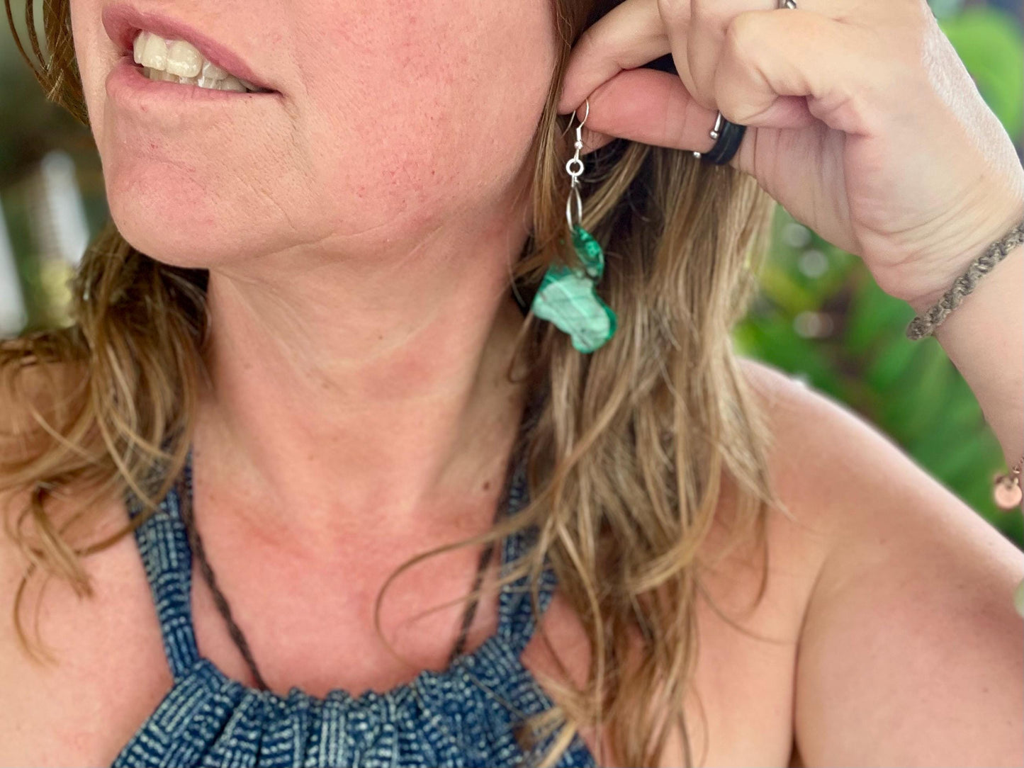 Silver earrings, boho earrings, unusual gift for her, malachite earrings, malachite jewellery, green gemstone earrings. Unusual jewellery