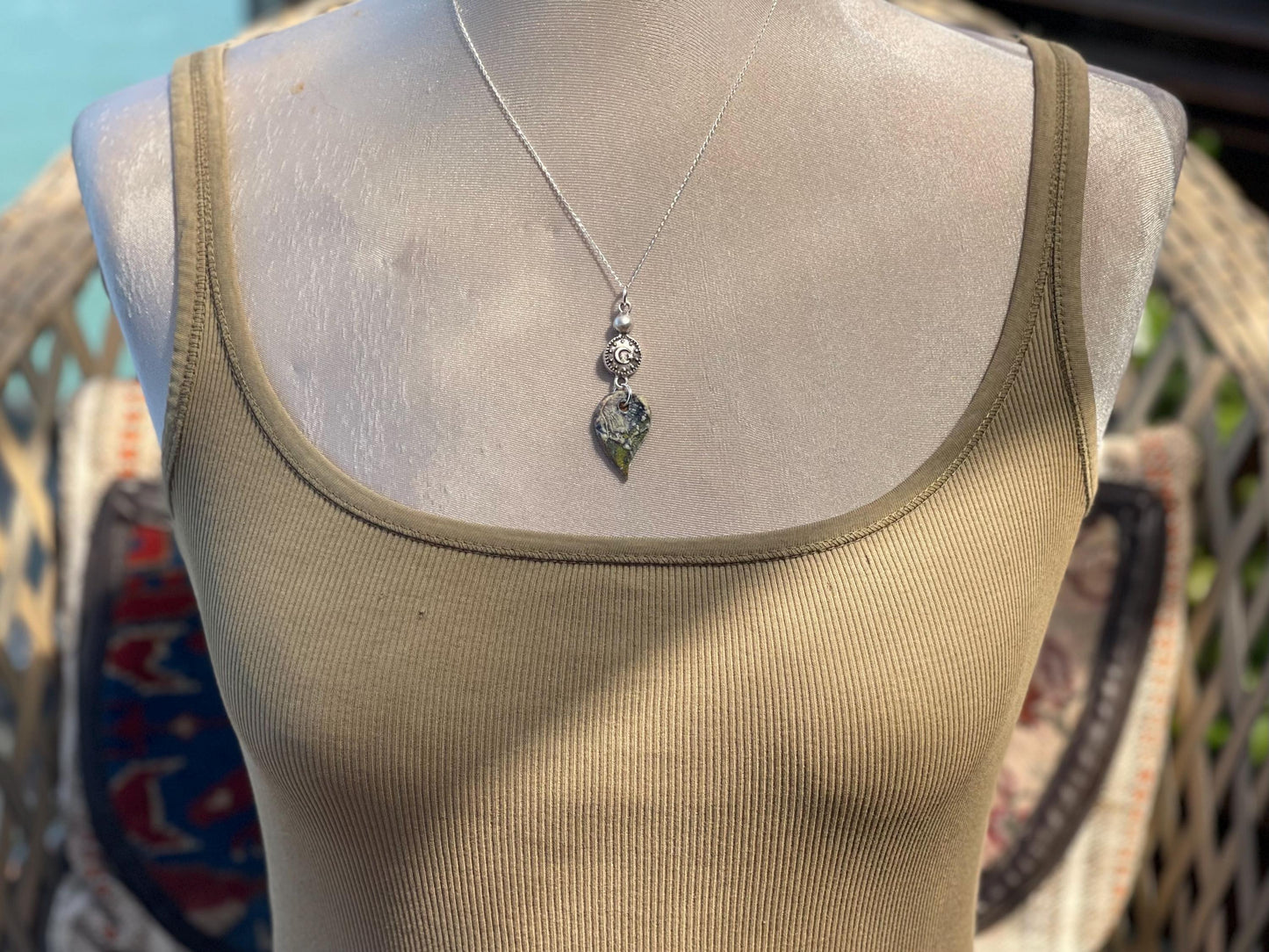 Handcrafted Boho Blue Butterfly Necklace - Unique Ethical Ceramic Jewelry. Unusual blue necklace, butterfly necklace, unique pendant