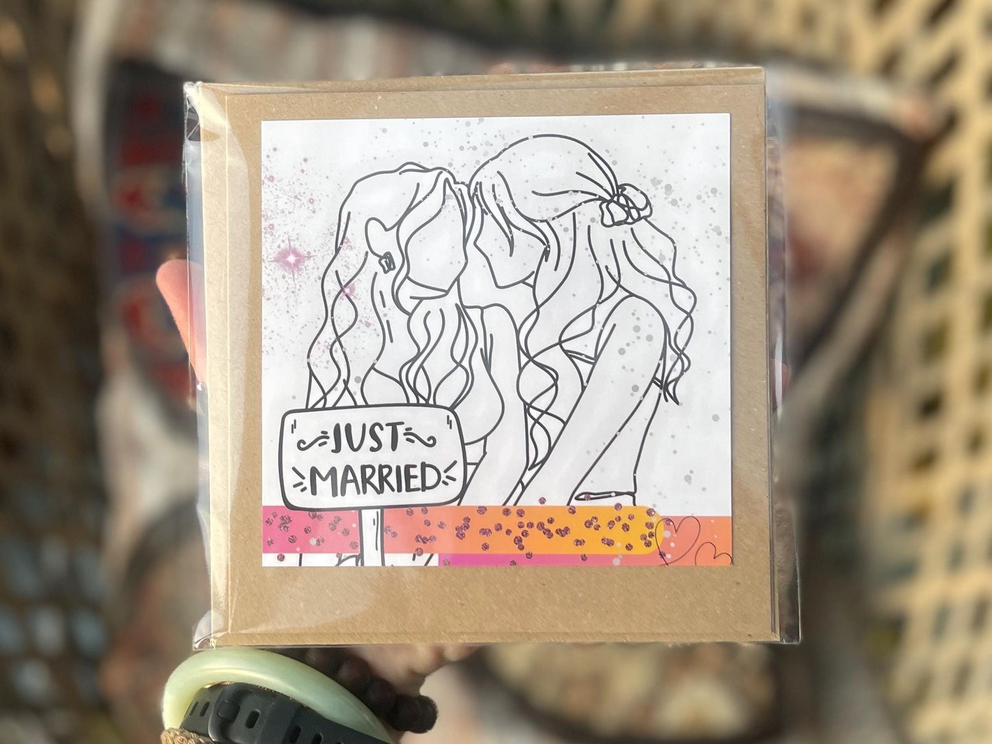 Just married card, recycled handmade wedding card. Homemade wedding card. Same sex wedding card. mrs and mrs, gay wedding card. LGBT wedding