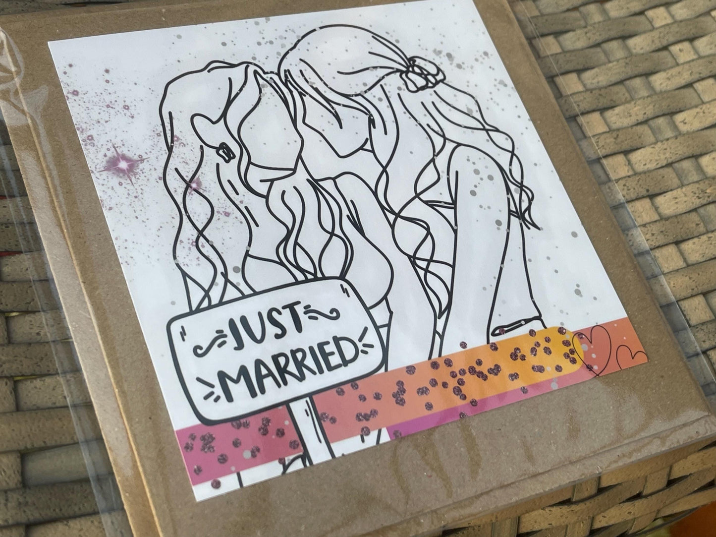 Just married card, recycled handmade wedding card. Homemade wedding card. Same sex wedding card. mrs and mrs, gay wedding card. LGBT wedding