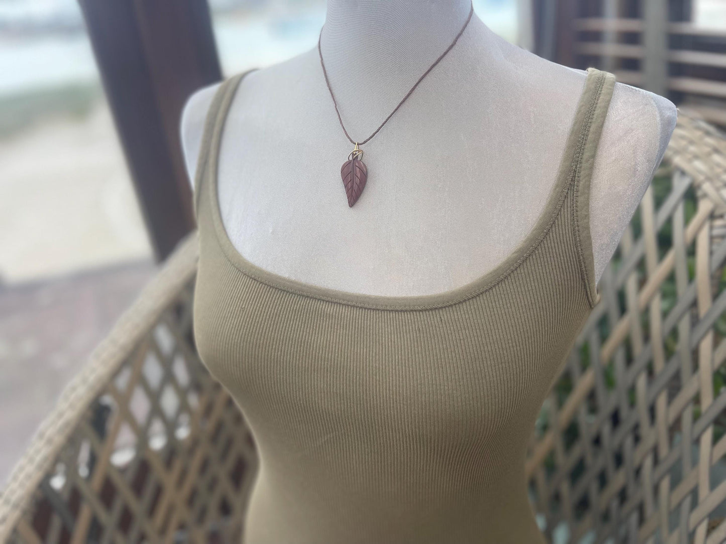 Leaf pendant. Mahogany obsidian necklace, ethical jewellery. Unusual necklace, boho gift for her, unusual jewellery, unique gift for him