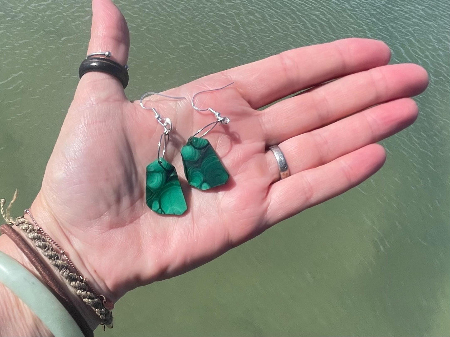 Malachite earrings, boho earrings, unusual gift for her, malachite earrings, silverjewellery, green gemstone earrings. Unusual jewellery