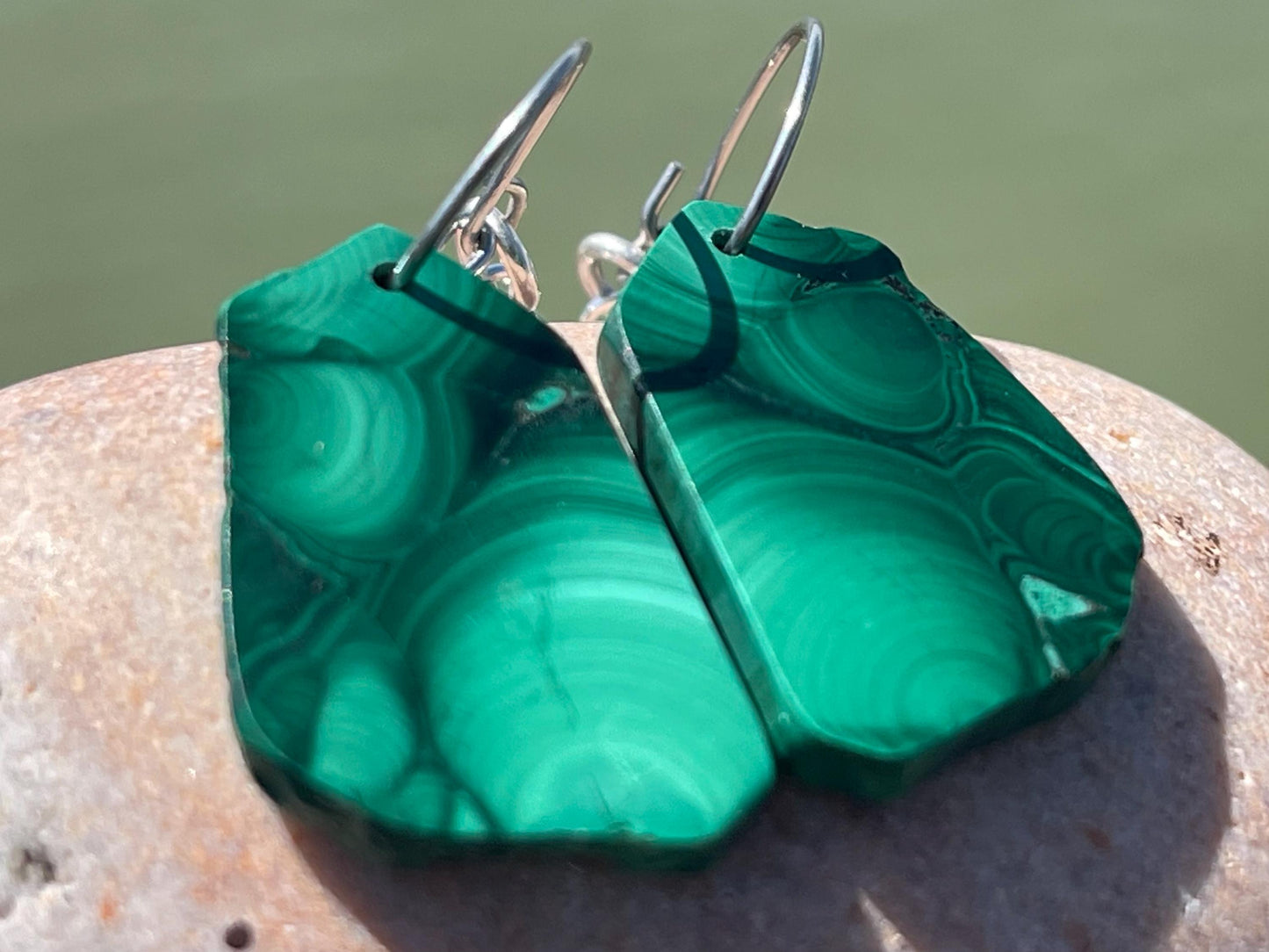 Malachite earrings, boho earrings, unusual gift for her, malachite earrings, silverjewellery, green gemstone earrings. Unusual jewellery