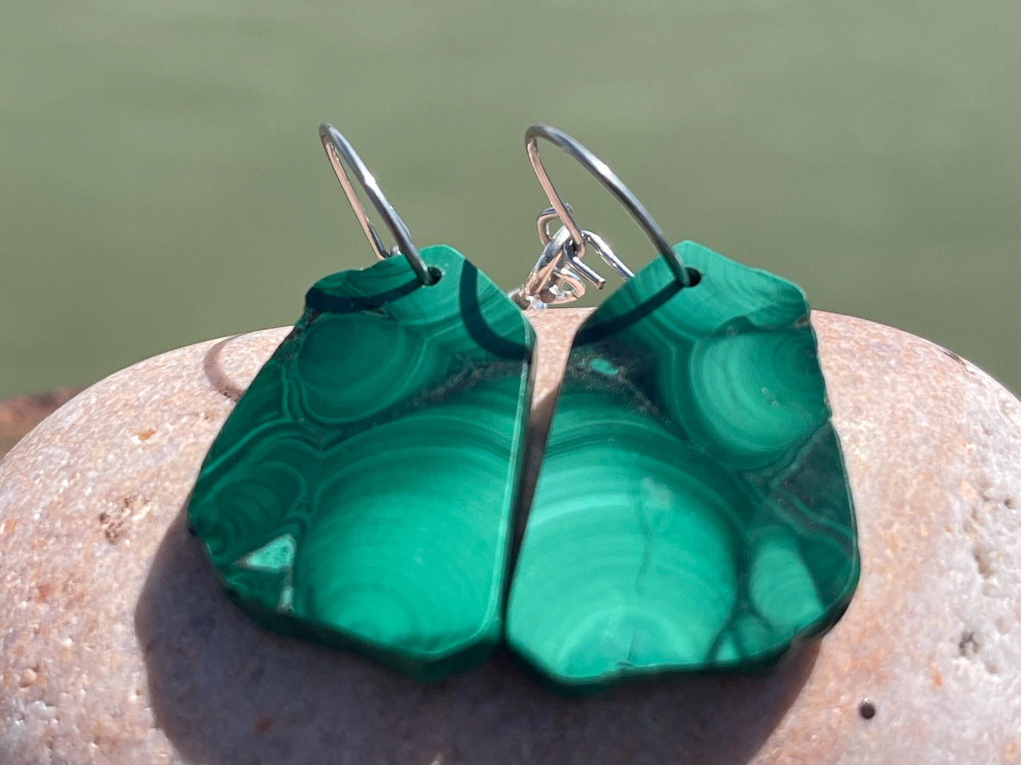 Malachite earrings, boho earrings, unusual gift for her, malachite earrings, silverjewellery, green gemstone earrings. Unusual jewellery