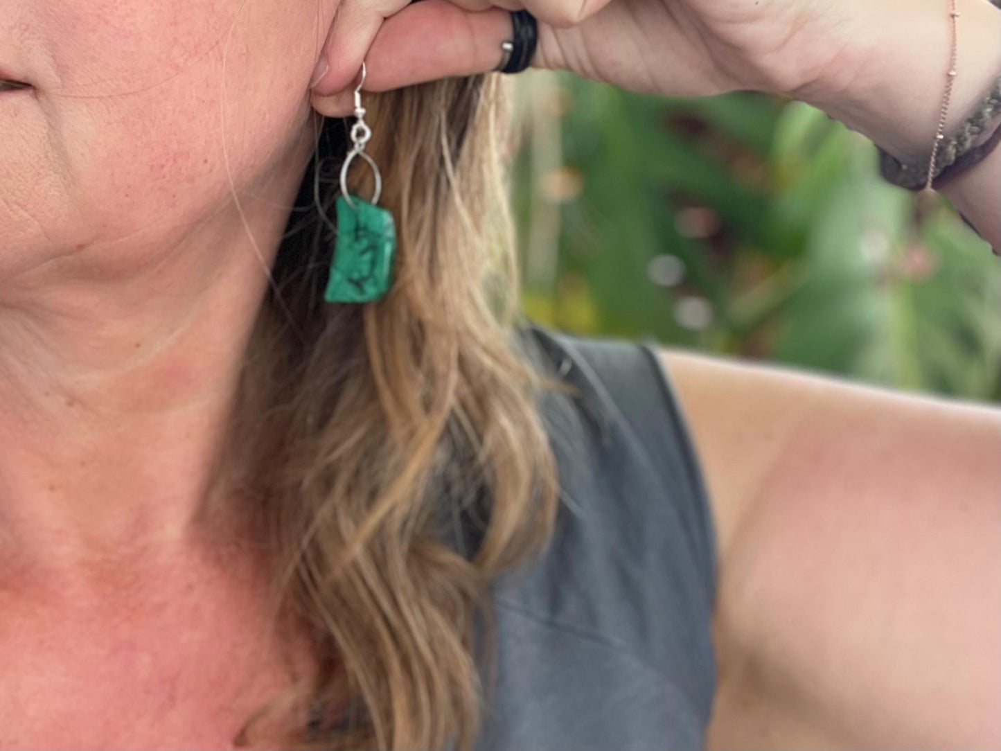 Malachite earrings, boho earrings, unusual gift for her, malachite earrings, silverjewellery, green gemstone earrings. Unusual jewellery