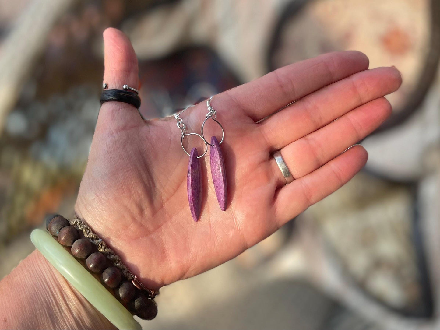 Charoite earrings on recycled sterling silver. Charoite jewellery, gift for her, unusual necklace, purple gemstone, unique jewellery
