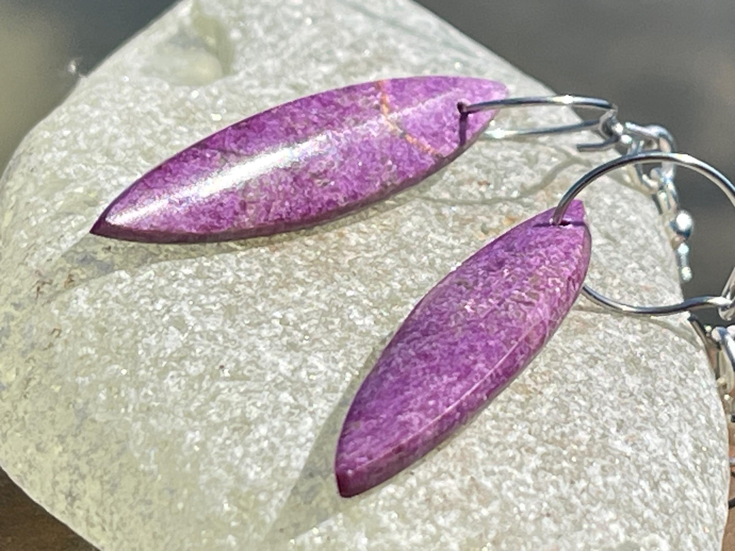 Charoite earrings on recycled sterling silver. Charoite jewellery, gift for her, unusual necklace, purple gemstone, unique jewellery