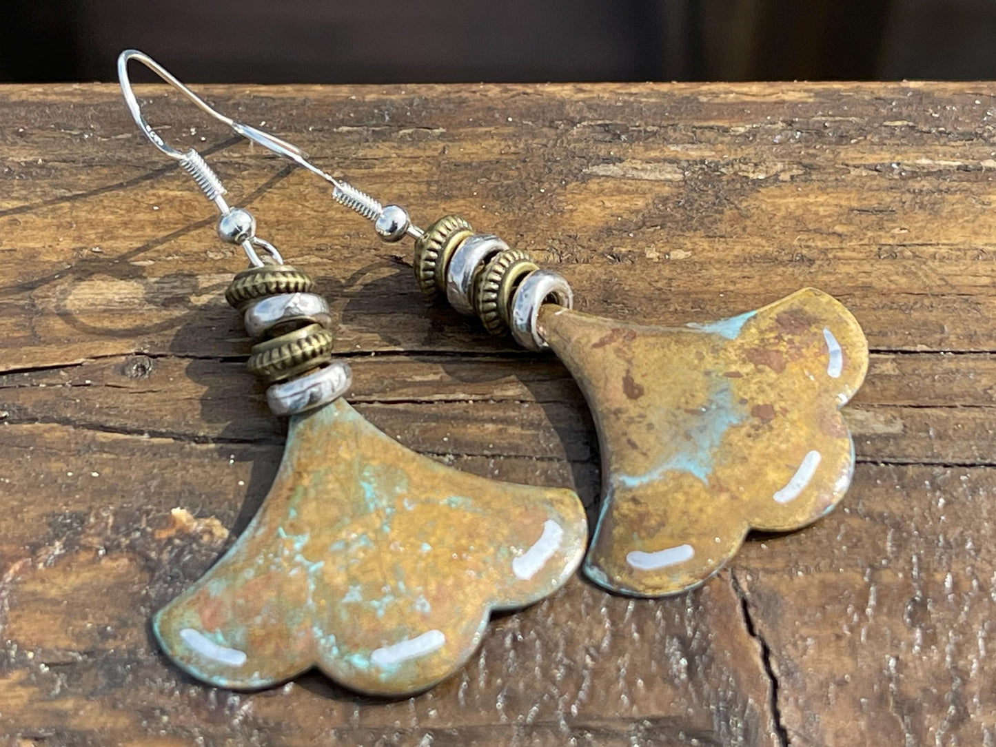 Handmade patina earrings. Rustic earrings, unusual earrings, unusual gift for her, blue earrings, boho earrings, large statement earrings.