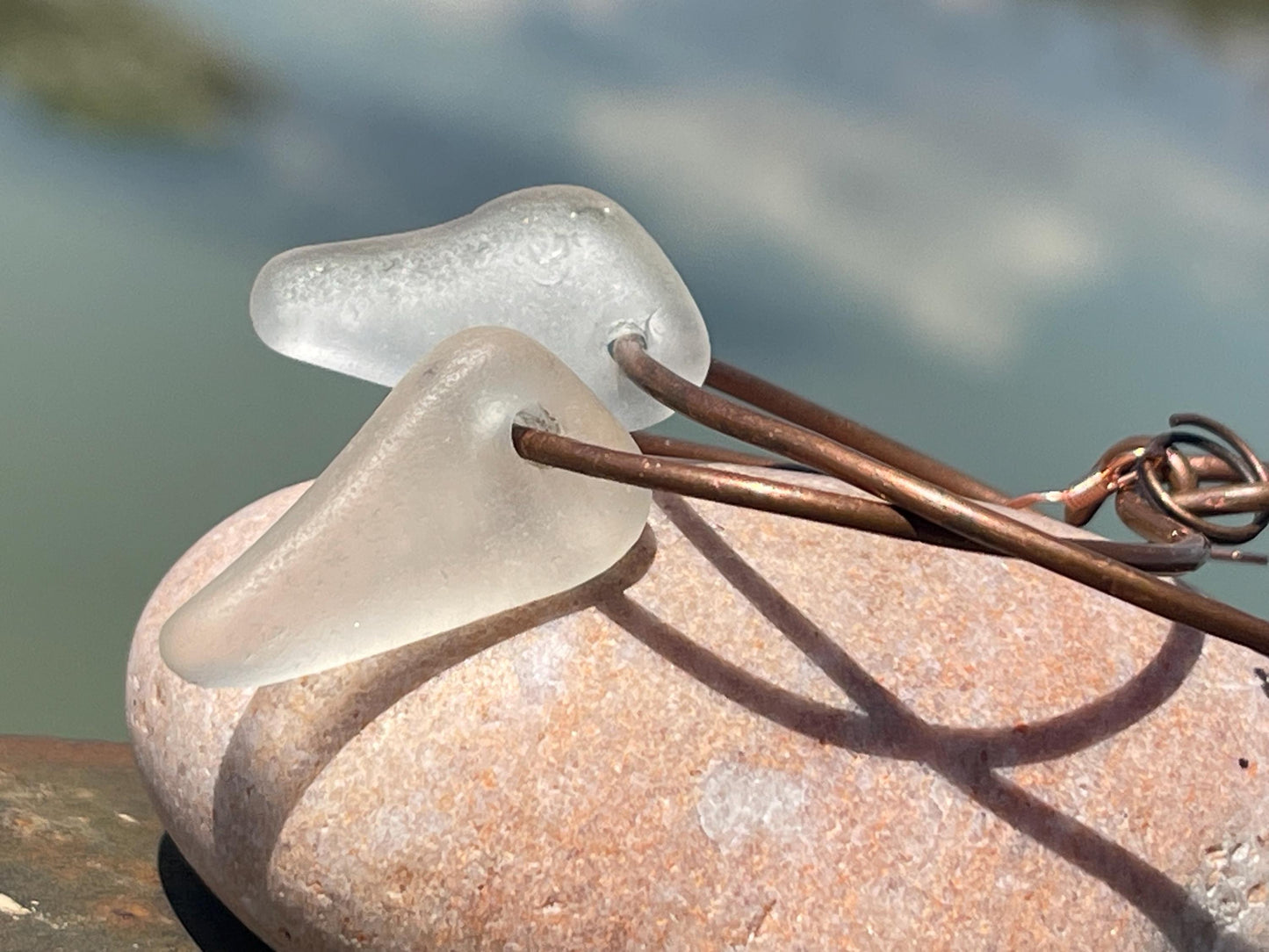 Large hoop earrings. Sustainable jewellery, white sea glass earrings. Handmade earrings, gift for her, eco friendly jewellery, ethical gifts