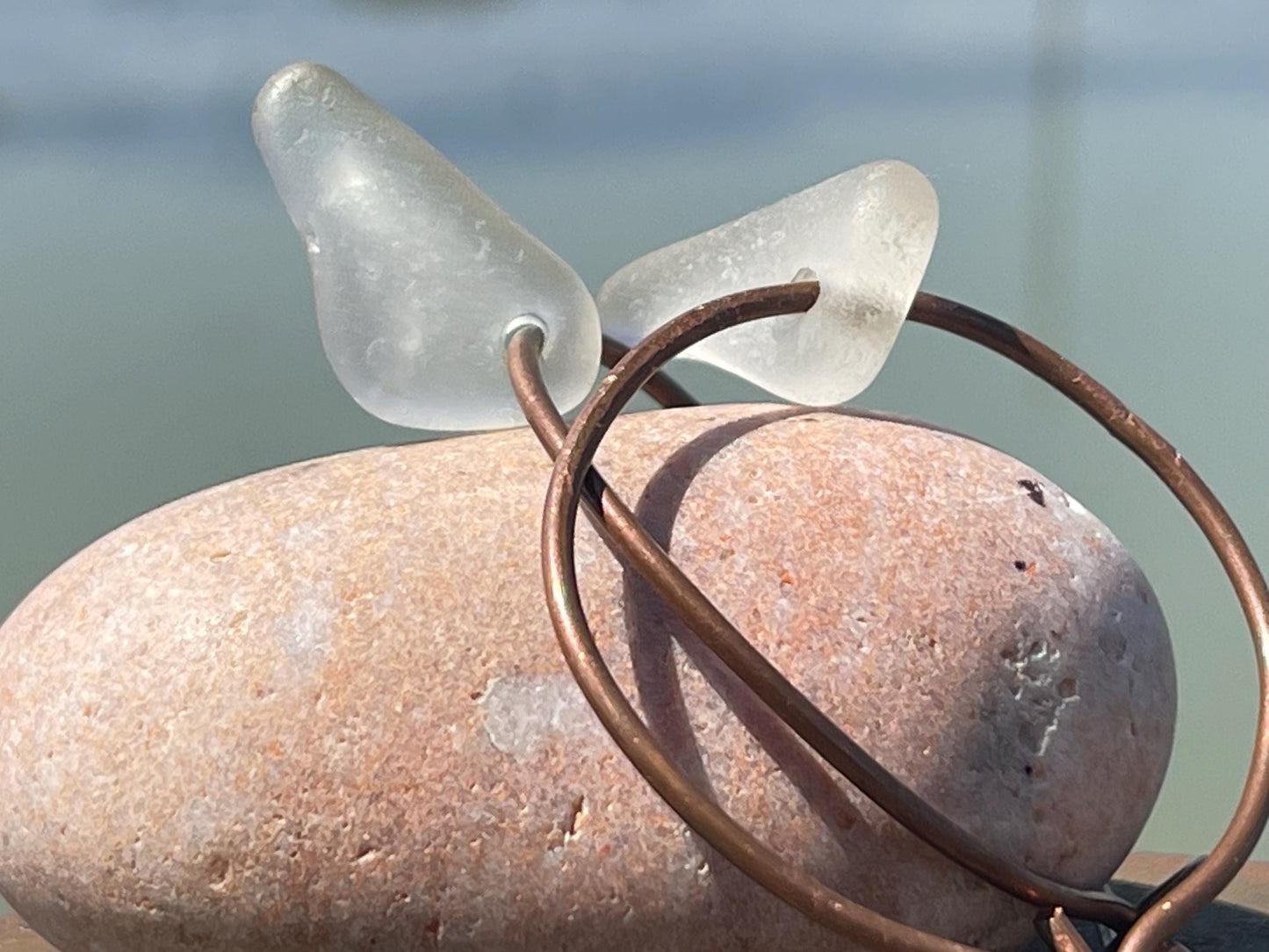 Large hoop earrings. Sustainable jewellery, white sea glass earrings. Handmade earrings, gift for her, eco friendly jewellery, ethical gifts