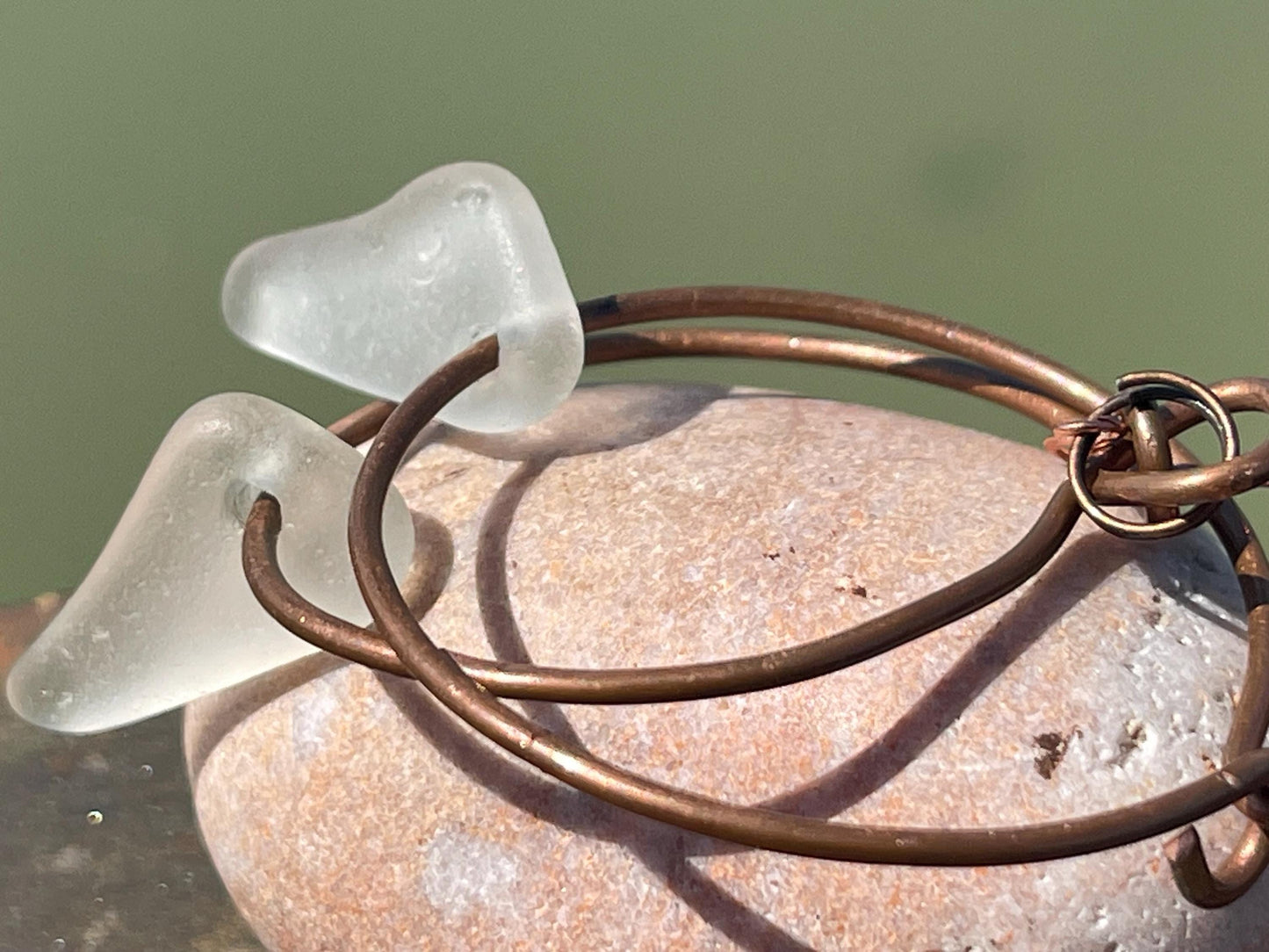 Large hoop earrings. Sustainable jewellery, white sea glass earrings. Handmade earrings, gift for her, eco friendly jewellery, ethical gifts