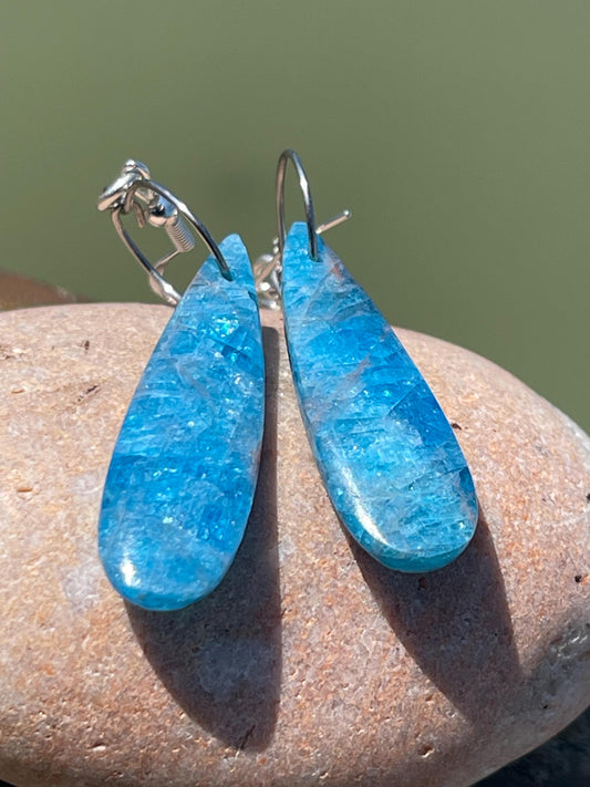 Apatite gemstone earrings on recycled sterling silver. Handmade ethical jewellery. Handmade in Sussex.