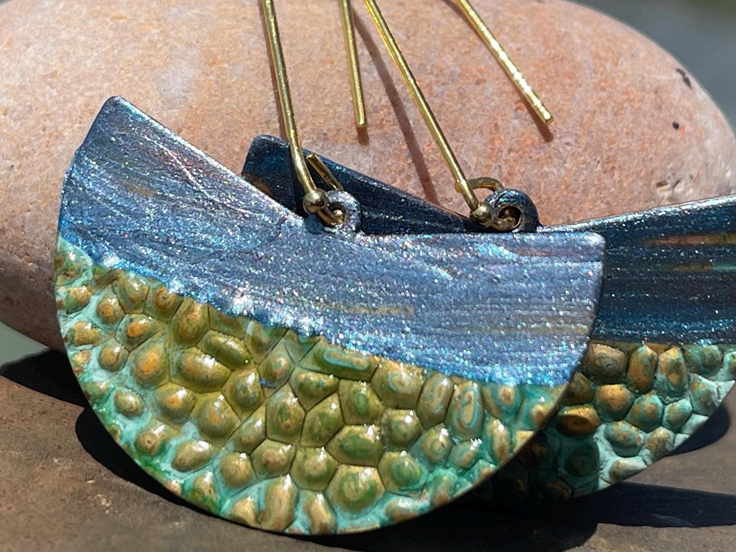 Handmade funky earrings. Large blue earrings, unusual earrings, unusual gift for her, statement earrings, unique blue jewellery