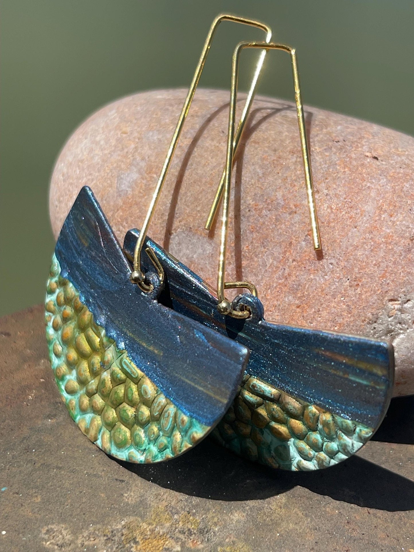 Handmade funky earrings. Large blue earrings, unusual earrings, unusual gift for her, statement earrings, unique blue jewellery