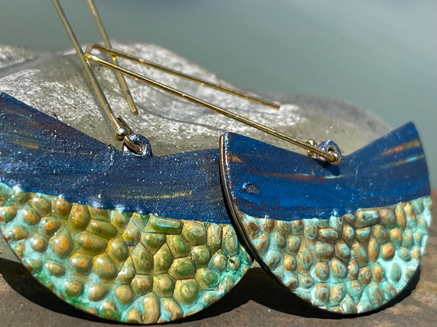 Handmade funky earrings. Large blue earrings, unusual earrings, unusual gift for her, statement earrings, unique blue jewellery