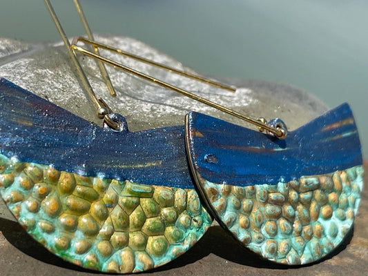 Handmade funky earrings. Large blue earrings, unusual earrings, unusual gift for her, statement earrings, unique blue jewellery