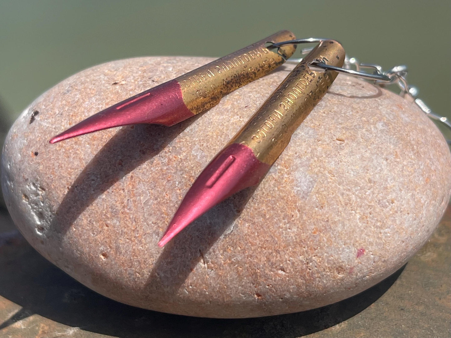 Pen nib earrings. Gift for a writer. Gift for a poet. Gift for book lover. Recycled jewellery. Eco friendly jewellery. Ethical jewellery.