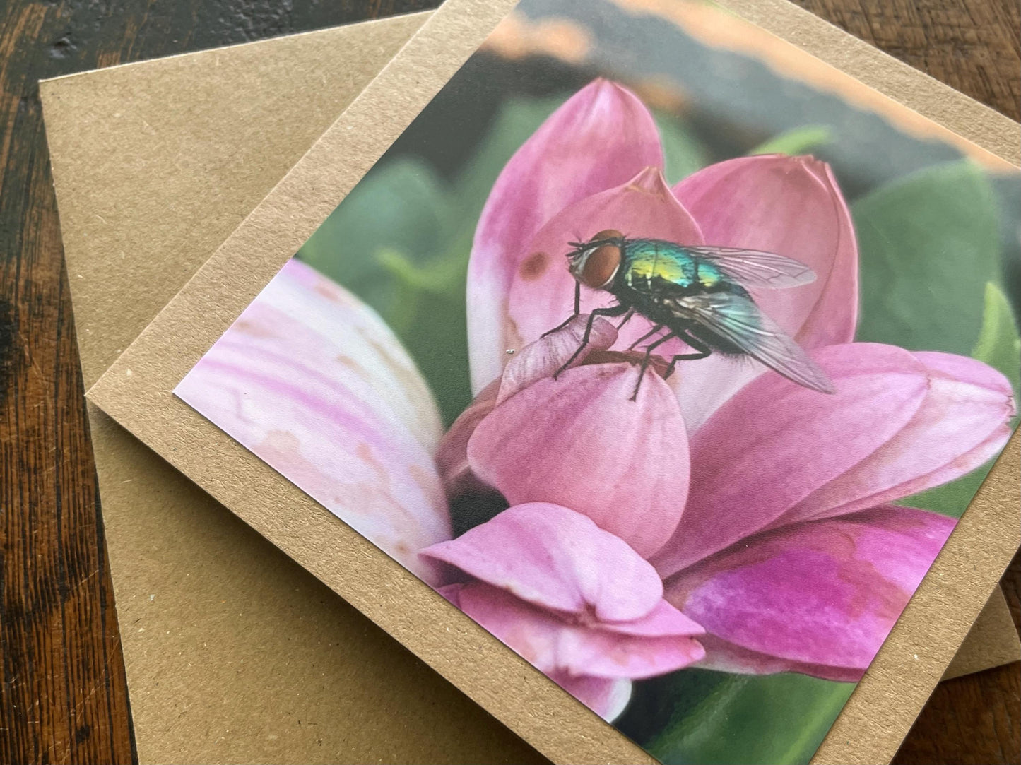 recycled card, eco friendly card, flower card. Birthday card, handmade card, thank you card, pink card, boho card for gardener, eco cards