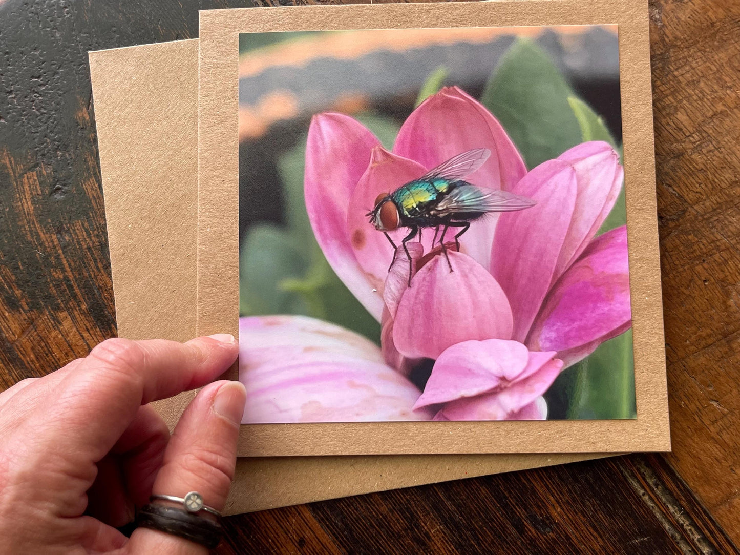recycled card, eco friendly card, flower card. Birthday card, handmade card, thank you card, pink card, boho card for gardener, eco cards