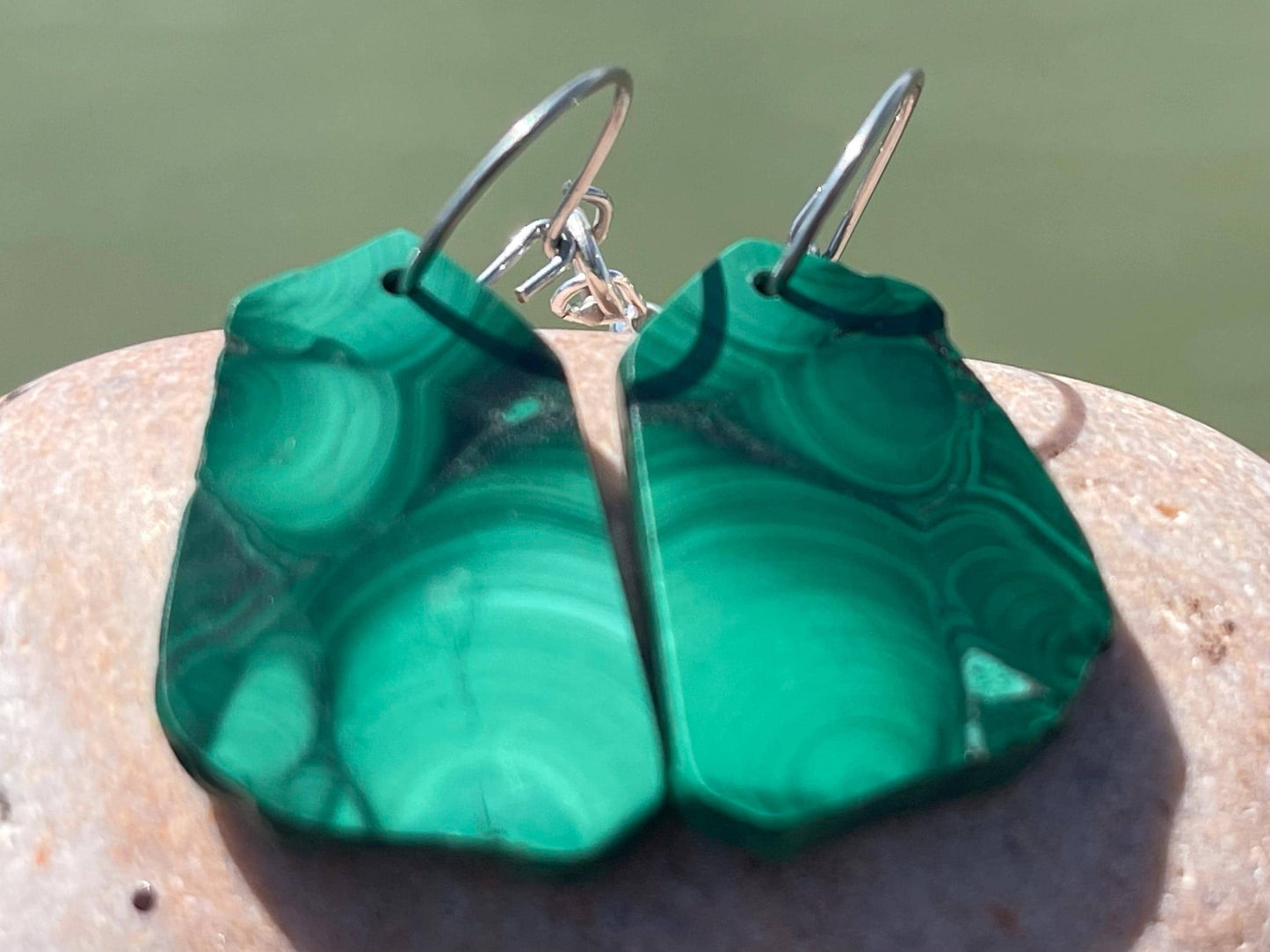 Malachite earrings, boho earrings, unusual gift for her, malachite earrings, silverjewellery, green gemstone earrings. Unusual jewellery