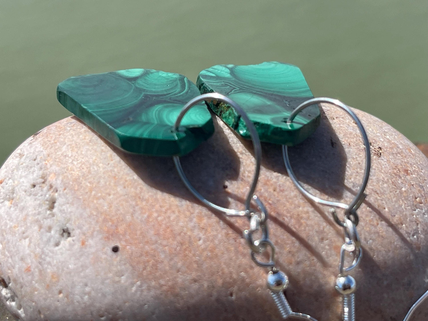 Malachite earrings, boho earrings, unusual gift for her, malachite earrings, silverjewellery, green gemstone earrings. Unusual jewellery