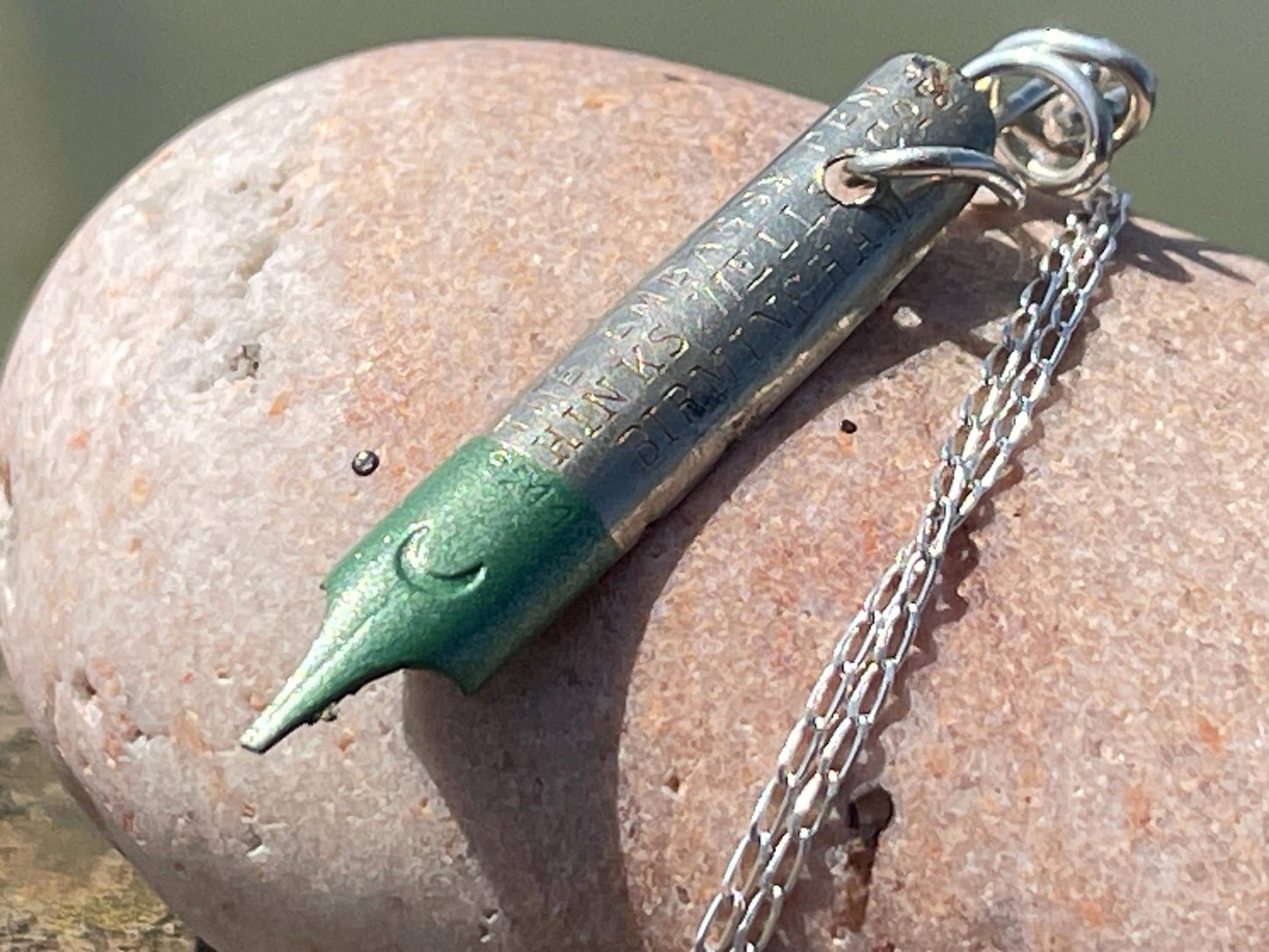 Pen nib necklace. Gift for a writer. Gift for a poet. Gift for book lover. Eco friendly jewellery. Ethical handmade jewellery. Teachers gift