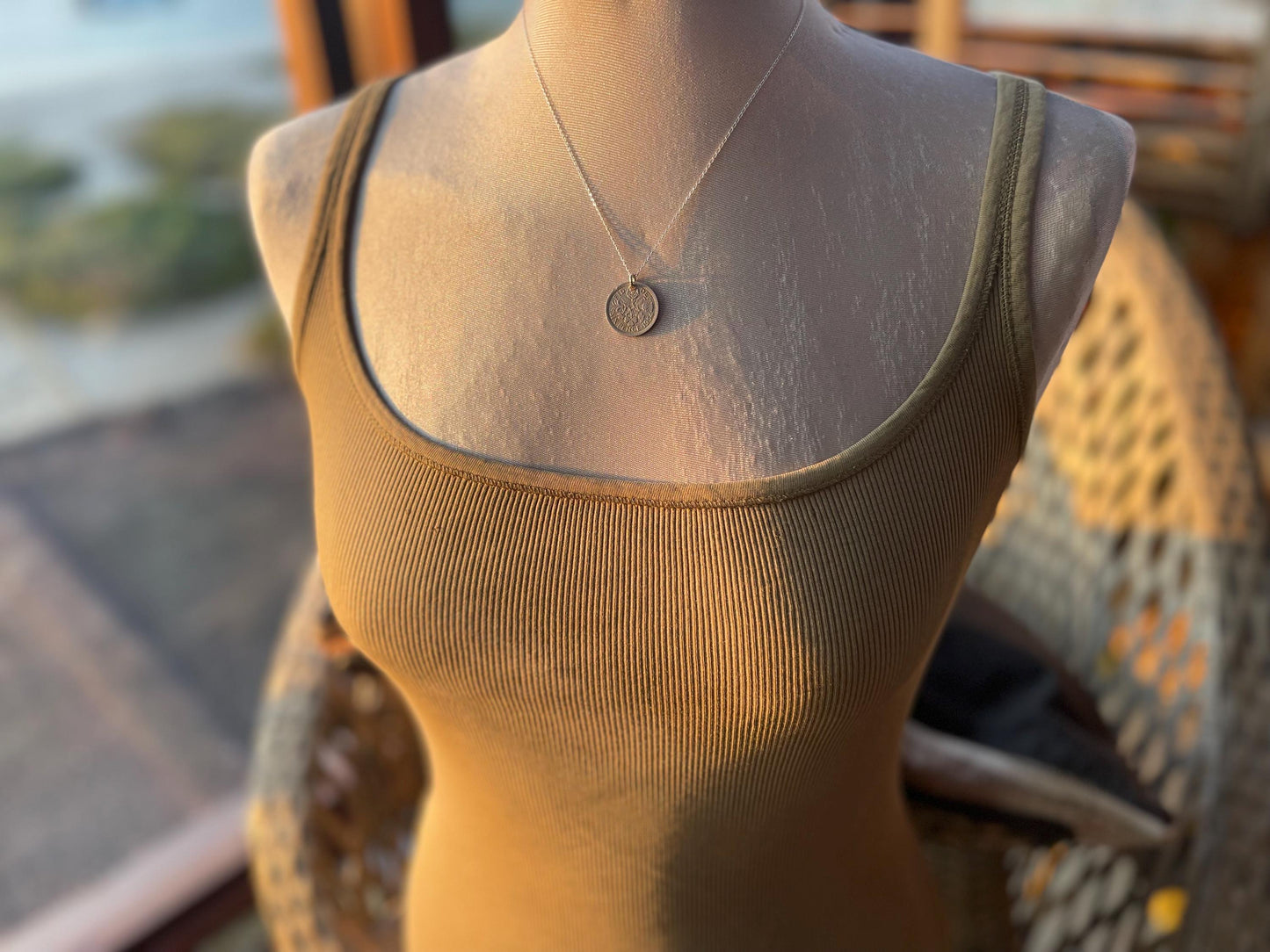 Lucky sixpence necklace on a recycled sterling silver chain. Eco friendly jewellery. Unique silver necklace.