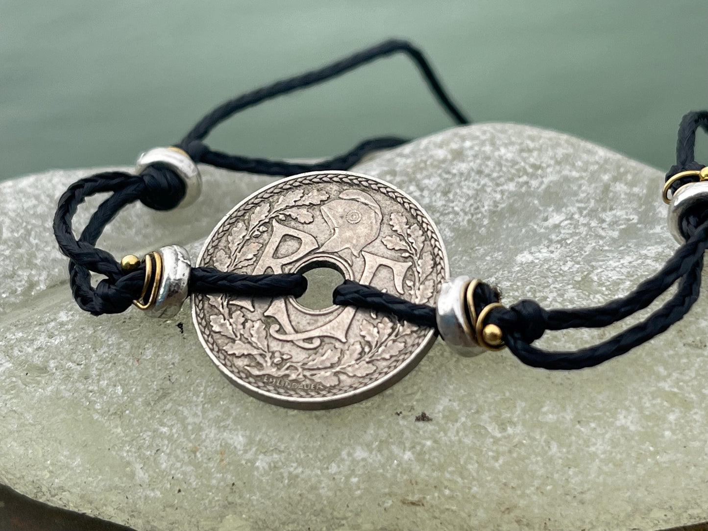 Vintage 10c French coin bracelet. Eco friendly bracelet. Eco friendly jewellery. Ethical handmade jewellery. Bracelet made with eco material