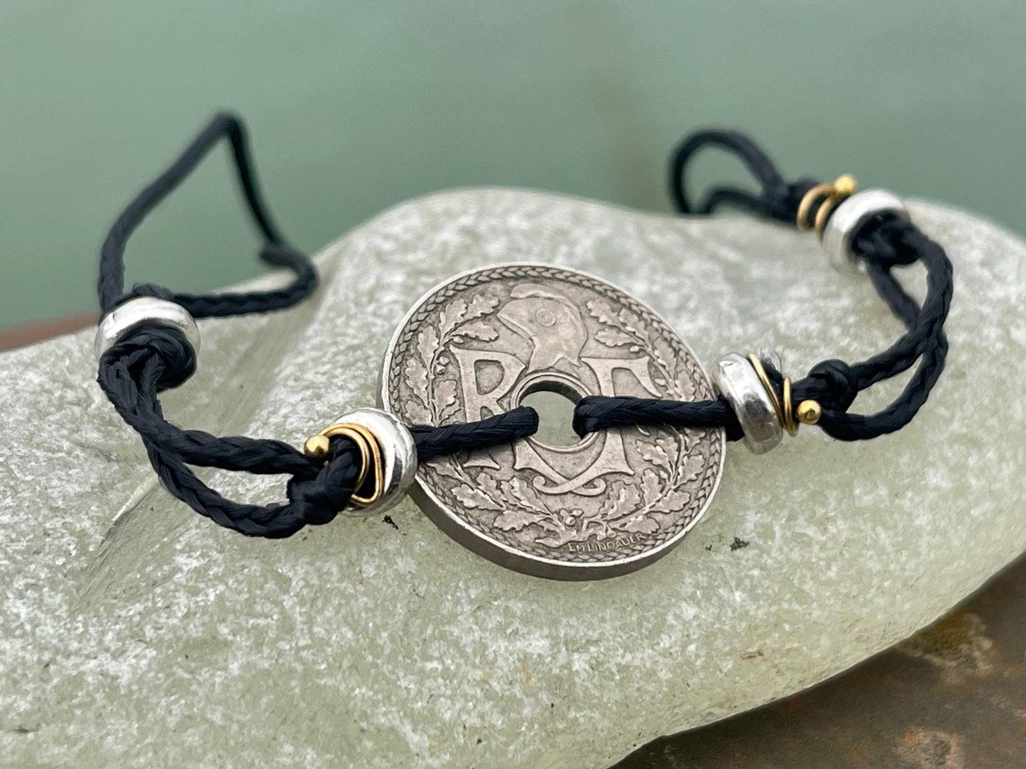 Vintage 10c French coin bracelet. Eco friendly bracelet. Eco friendly jewellery. Ethical handmade jewellery. Bracelet made with eco material