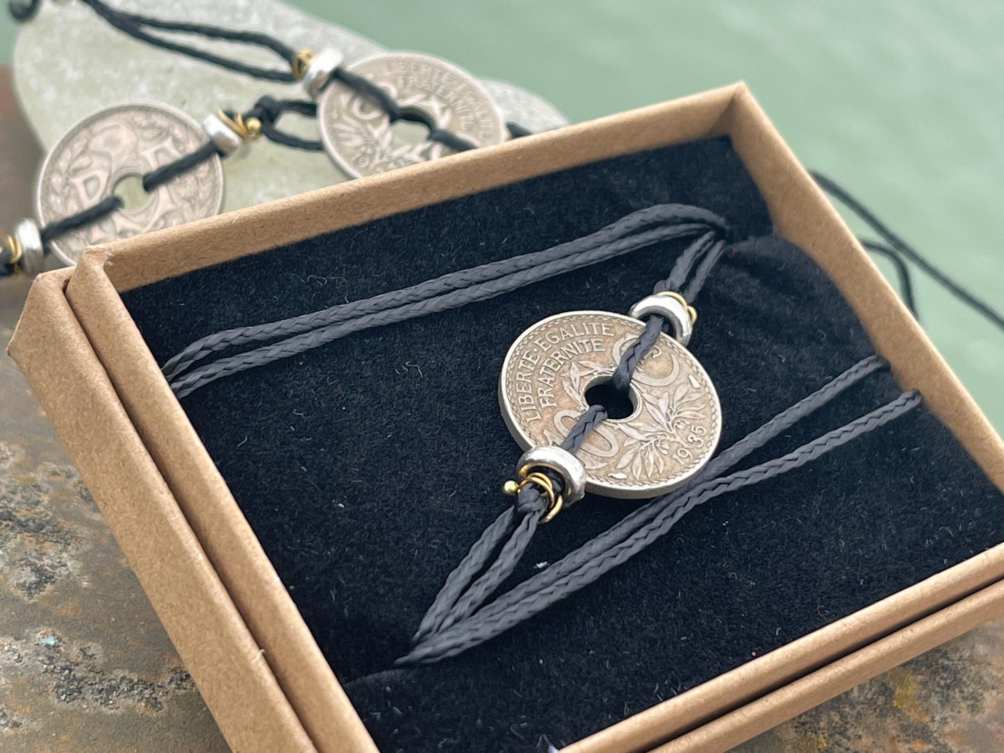 Vintage 10c French coin bracelet. Eco friendly bracelet. Eco friendly jewellery. Ethical handmade jewellery. Bracelet made with eco material