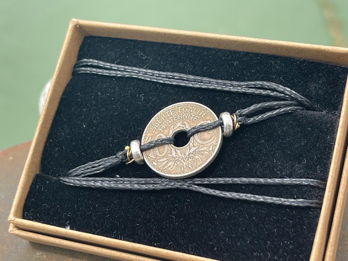 Vintage 10c French coin bracelet. Eco friendly bracelet. Eco friendly jewellery. Ethical handmade jewellery. Bracelet made with eco material