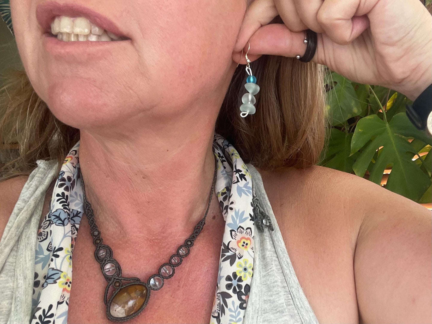 Handmade aqua sea glass earrings. Recycled earrings, Unique earrings, sea glass jewellery. Handmade gift for her. ethical jewellery